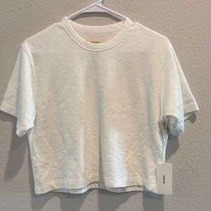 NWT Buck Mason Women’s Small White Field Spec Boyfriend Crop Tee $62 Retail